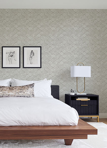 Purchase 4105-86620 A-Street Wallpaper, Helene Silver Glitter Geometric - Lumina12