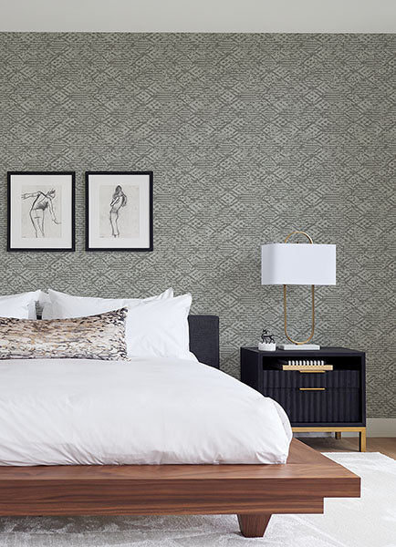 Purchase 4105-86621 A-Street Wallpaper, Helene Pewter Glitter Geometric - Lumina12