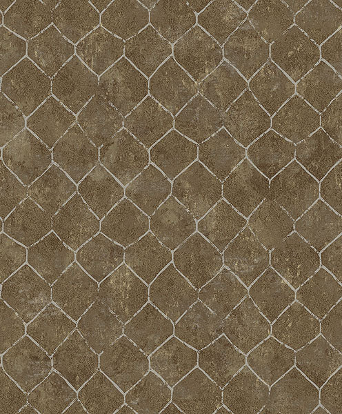 Purchase 4105-86655 A-Street Wallpaper, Rauta Brass Hexagon Tile - Lumina