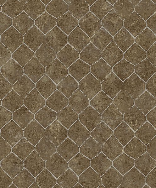 Purchase 4105-86655 A-Street Wallpaper, Rauta Brass Hexagon Tile - Lumina