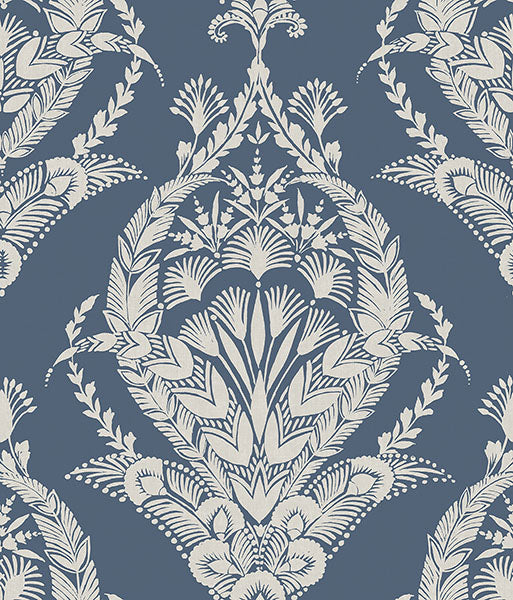 Purchase 4120-26817 A-Street Wallpaper, Arlie Indigo Botanical Damask - Middleton