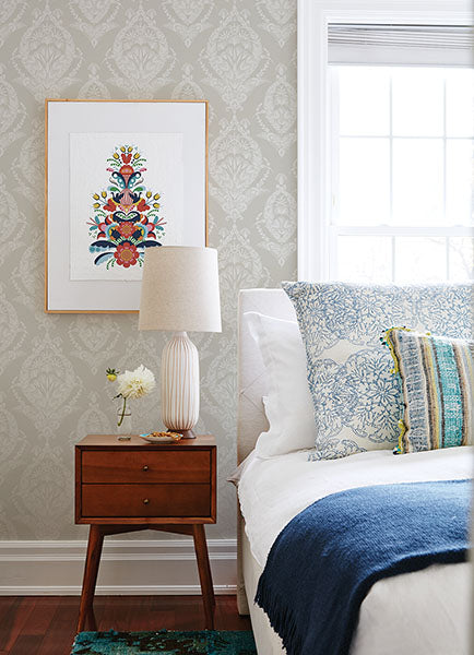 Purchase 4120-26818 A-Street Wallpaper, Arlie Light Grey Botanical Damask - Middleton12