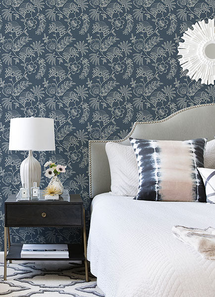 Purchase 4120-26822 A-Street Wallpaper, Maeve Dark Blue Jacobean Trail - Middleton12