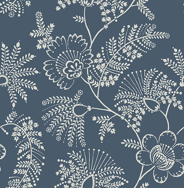 Purchase 4120-26822 A-Street Wallpaper, Maeve Dark Blue Jacobean Trail - Middleton