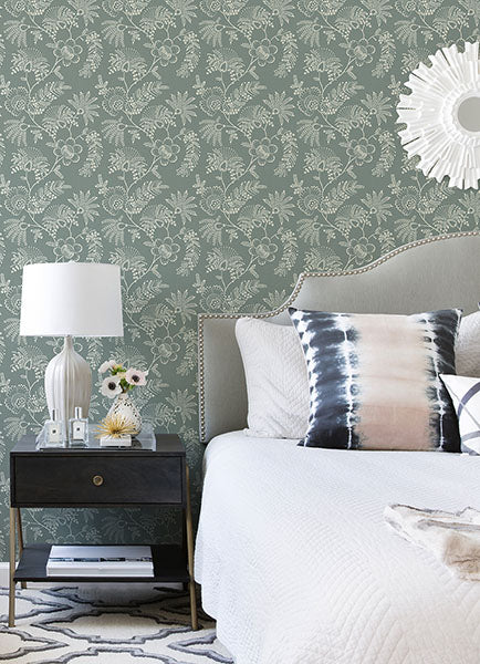 Purchase 4120-26824 A-Street Wallpaper, Maeve Sea Green Jacobean Trail - Middleton12