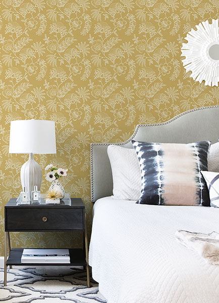 Purchase 4120-26826 A-Street Wallpaper, Maeve Mustard Jacobean Trail - Middleton12