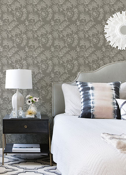 Purchase 4120-26827 A-Street Wallpaper, Maeve Grey Jacobean Trail - Middleton12