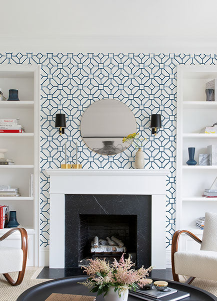 Purchase 4120-26828 A-Street Wallpaper, Addis Blue Trellis - Middleton12