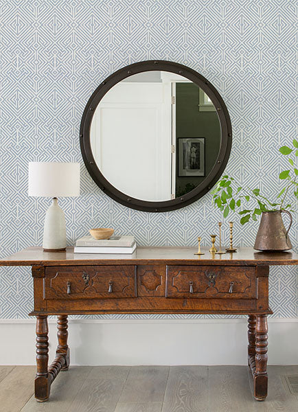 Purchase 4120-26847 A-Street Wallpaper, Lyon Blue Geometric Key - Middleton12