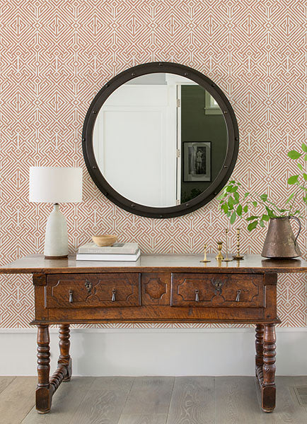 Purchase 4120-26848 A-Street Wallpaper, Lyon Coral Geometric Key - Middleton12