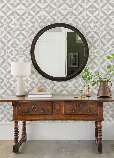 Purchase 4120-26849 A-Street Wallpaper, Lyon Silver Geometric Key - Middleton12