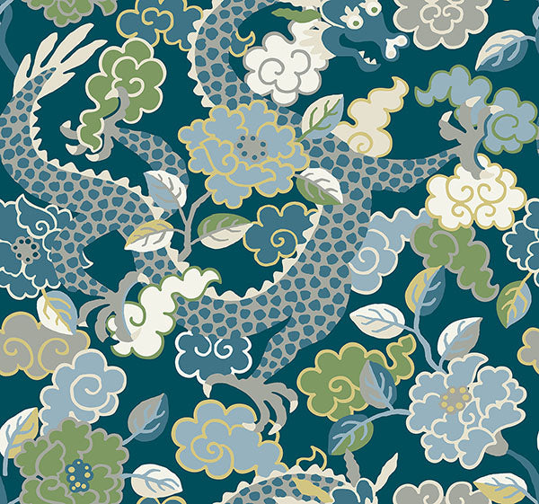 Purchase 4120-72008 A-Street Wallpaper, Yanci Teal Dragon - Middleton