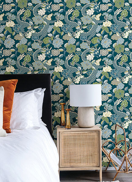 Purchase 4120-72008 A-Street Wallpaper, Yanci Teal Dragon - Middleton12