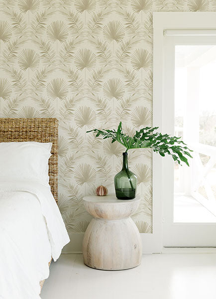 Purchase 4121-26913 A-Street Wallpaper, Calla Taupe Painted Palm Wallpaper - Mylos1