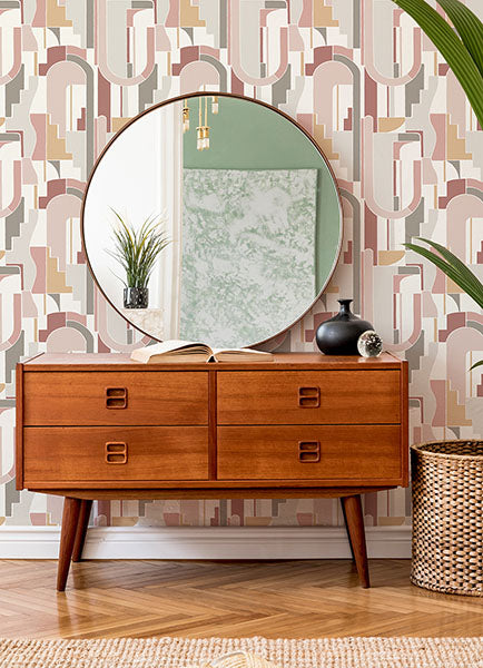 Purchase 4121-72201 A-Street Wallpaper, Odele Blush Geometric Archways Wallpaper - Mylos12