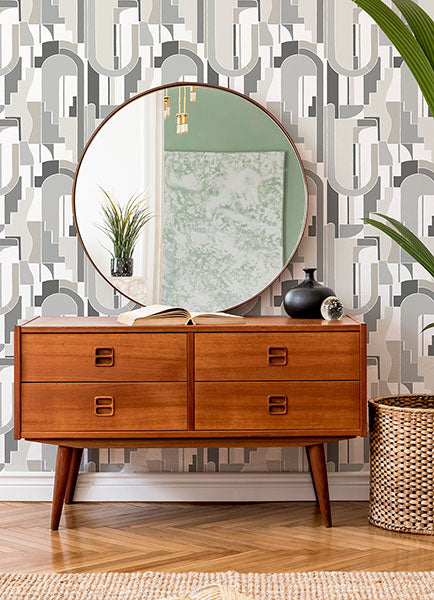 Purchase 4121-72202 A-Street Wallpaper, Odele Stone Geometric Archways Wallpaper - Mylos12