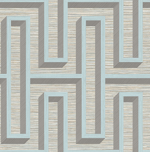 Purchase 4125-26724 Advantage Wallpaper, Henley Light Blue Geometric Grasscloth - Fusion