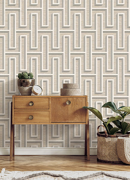 Purchase 4125-26725 Advantage Wallpaper, Henley Taupe Geometric Grasscloth - Fusion1