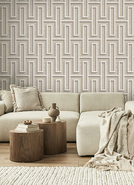 Purchase 4125-26725 Advantage Wallpaper, Henley Taupe Geometric Grasscloth - Fusion12