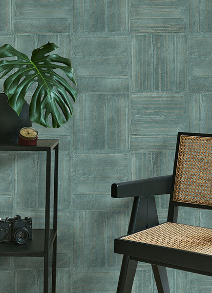 Purchase 4125-26737 Advantage Wallpaper, Jasper Teal Block Texture - Fusion12