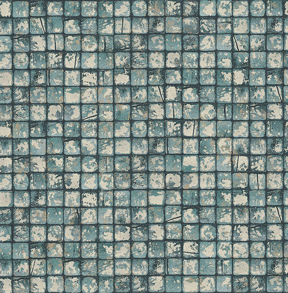 Purchase 4125-26758 Advantage Wallpaper, Kingsley Blue Tiled - Fusion