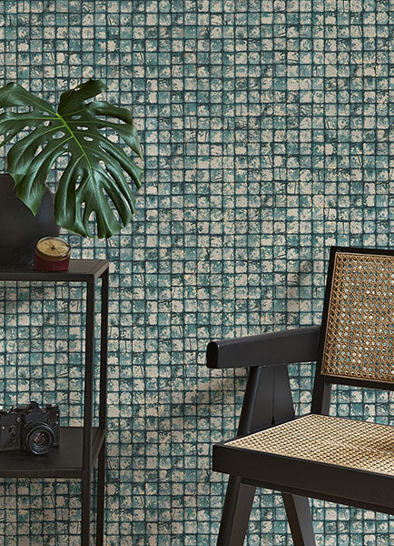 Purchase 4125-26758 Advantage Wallpaper, Kingsley Blue Tiled - Fusion1