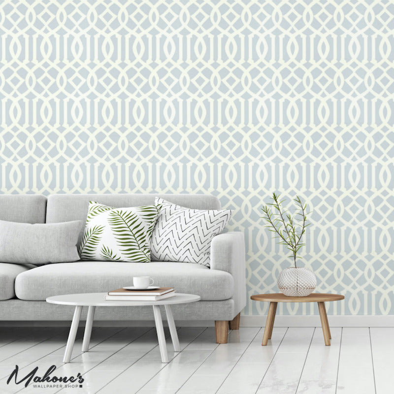 Find 5003363 Imperial Trellis Soft Aqua by Schumacher Wallpaper