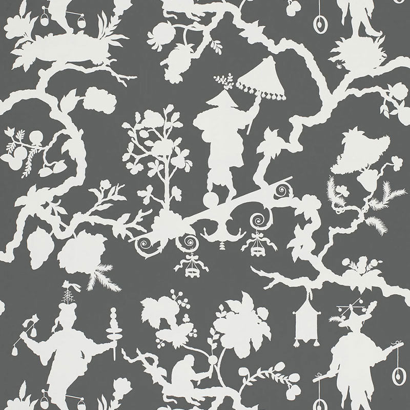 View 5005151 Shantung Silhouette Print Smoke by Schumacher Wallpaper
