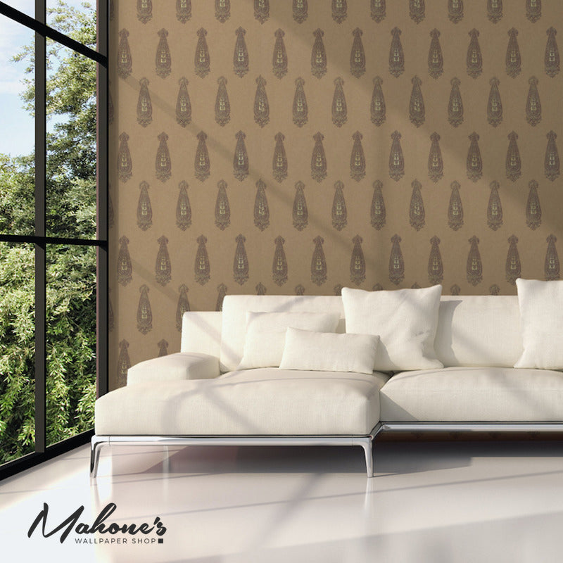 Search 5005333 Katara Paisley Aubergine and Gilt by Schumacher Wallpaper