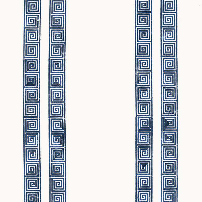Order 5005361 Greek Key Stripe Navy by Schumacher Wallpaper
