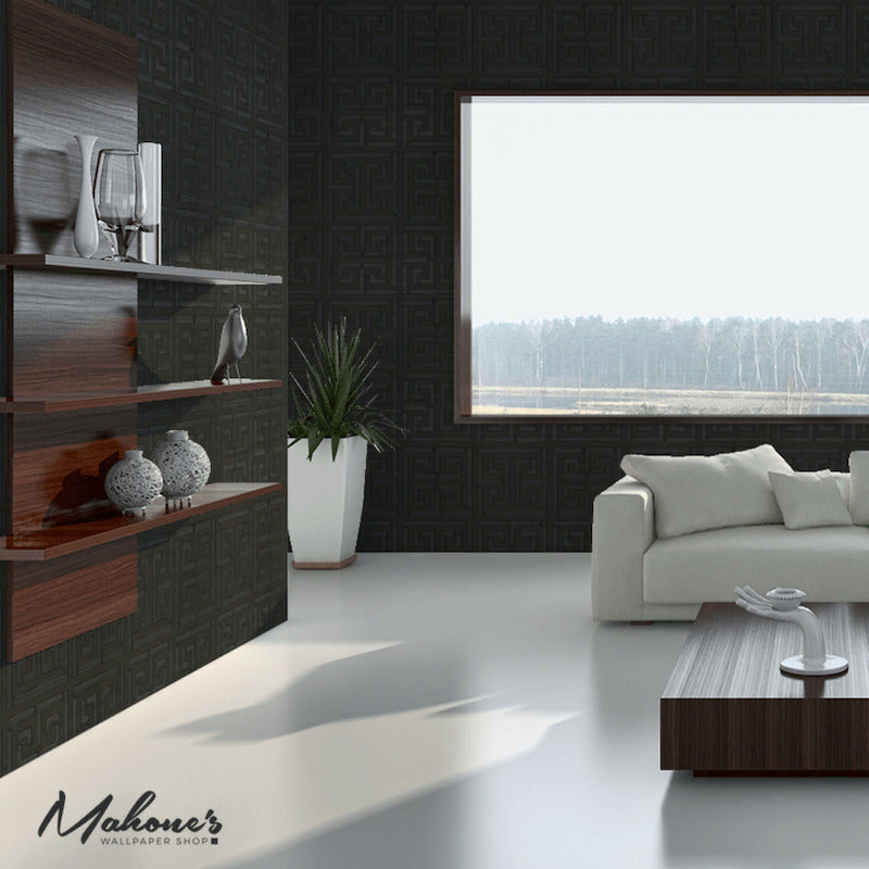 Save on 5005692 Greek Key Sisal Jet by Schumacher Wallpaper