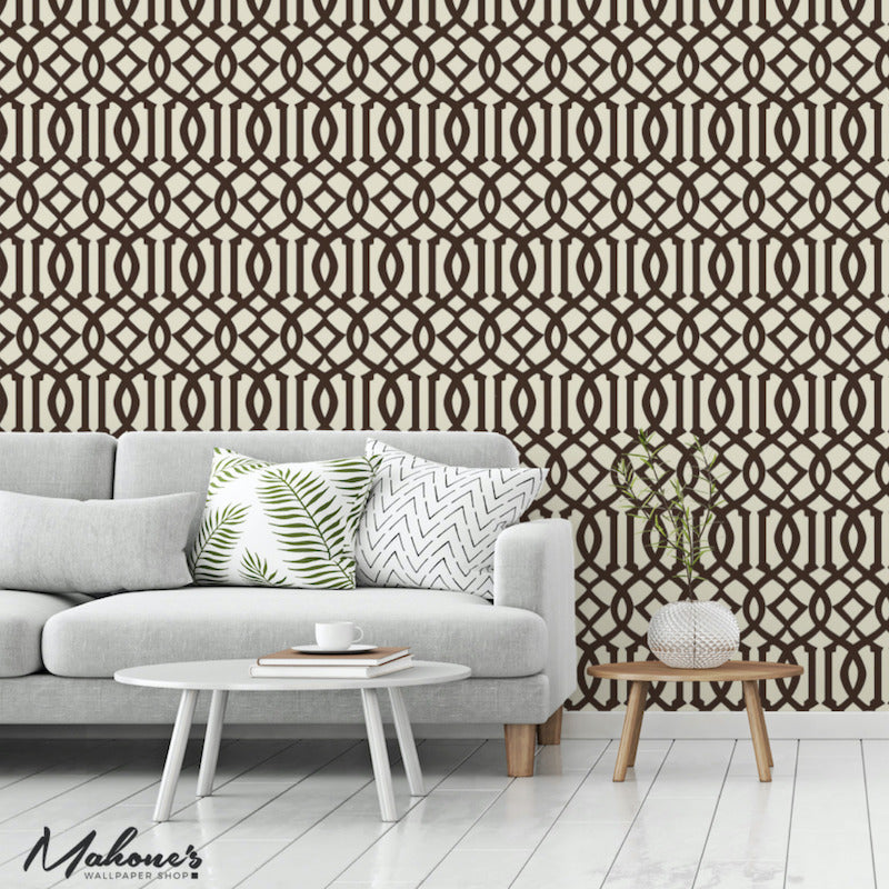 Select 5005803 Imperial Trellis Ii Java Cream by Schumacher Wallpaper
