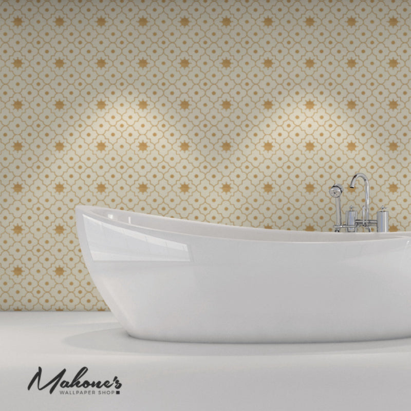 Shop 5006624 Taj Trellis Burnished Gilt by Schumacher Wallpaper