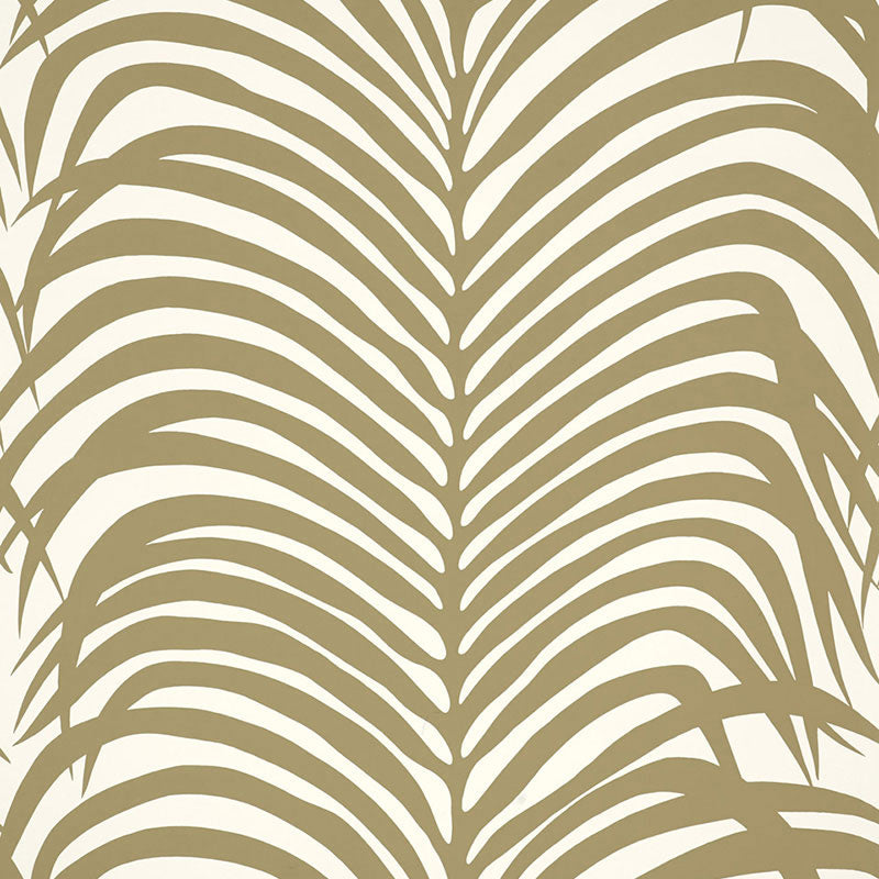 Acquire 5006930 Zebra Palm Khaki by Schumacher Wallpaper