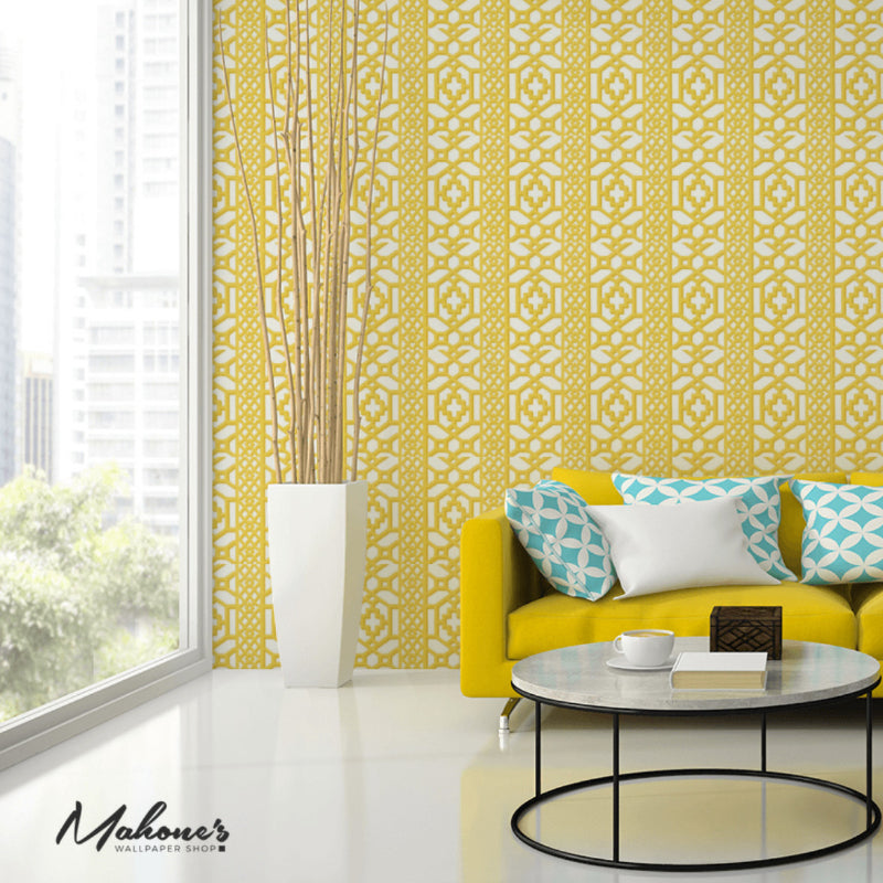 Save on 5006940 Zanzibar Trellis Canary by Schumacher Wallpaper