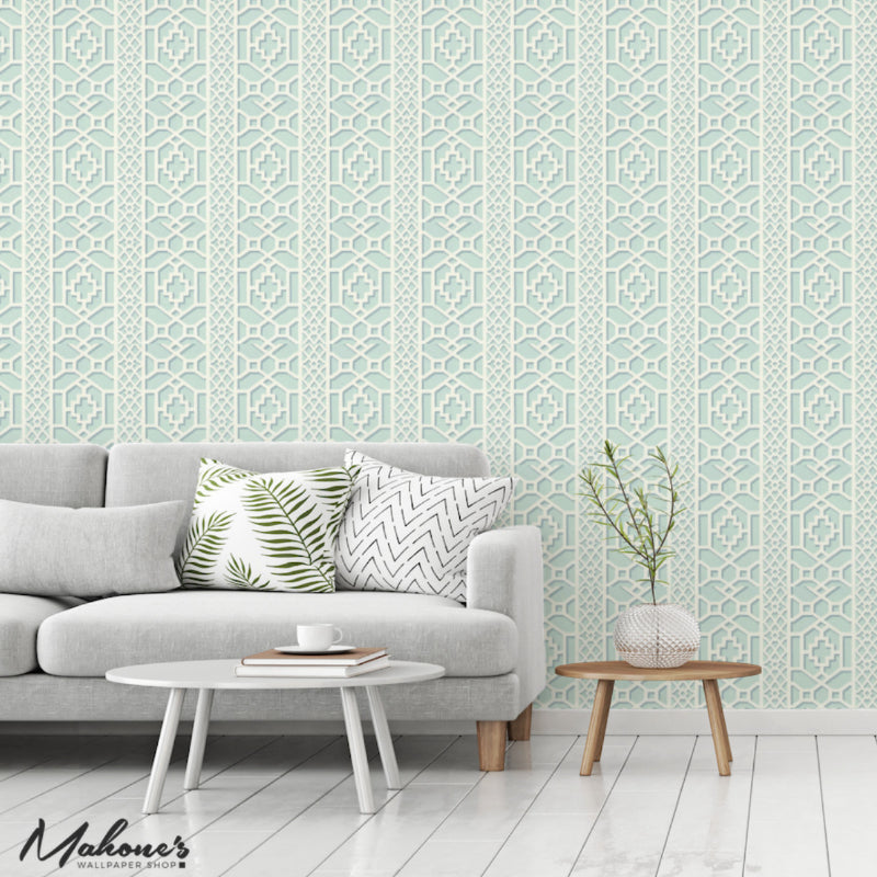 Select 5006942 Zanzibar Trellis Winter Mint by Schumacher Wallpaper