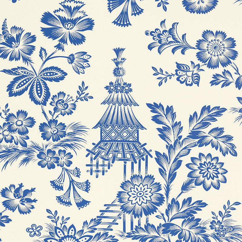 Find 5007030 Song Garden Porcelain by Schumacher Wallpaper