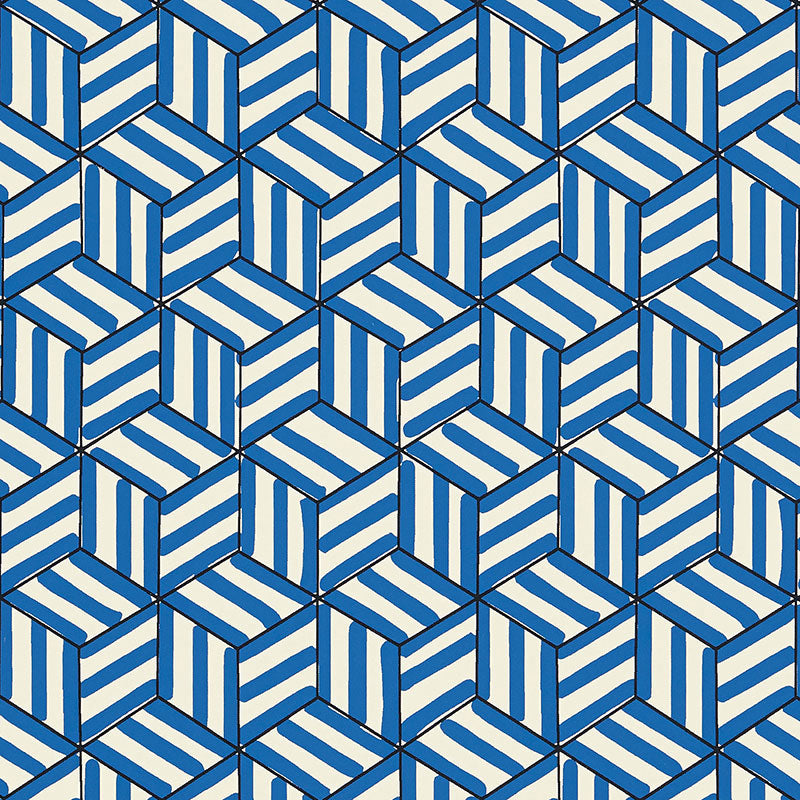 Purchase 5007962 Tumbling Blocks Cobalt by Schumacher Wallpaper