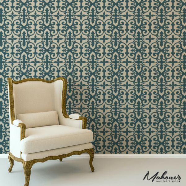 Purchase 5008045 Ferne Park Peacock Blue by Schumacher Wallpaper