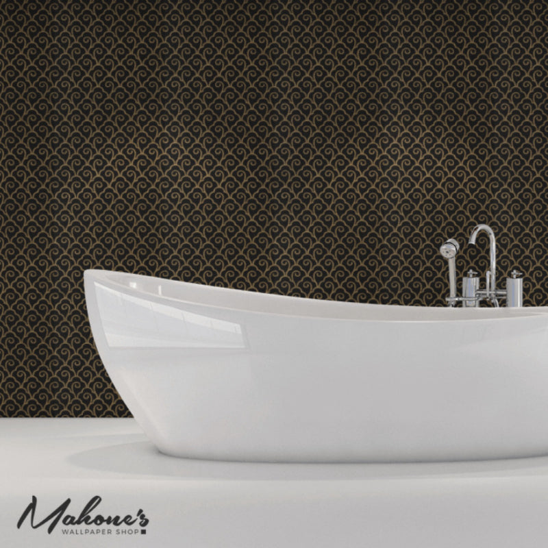 Search 5008301 Scallop Filigree Sisal Gold On Jet by Schumacher Wallpaper