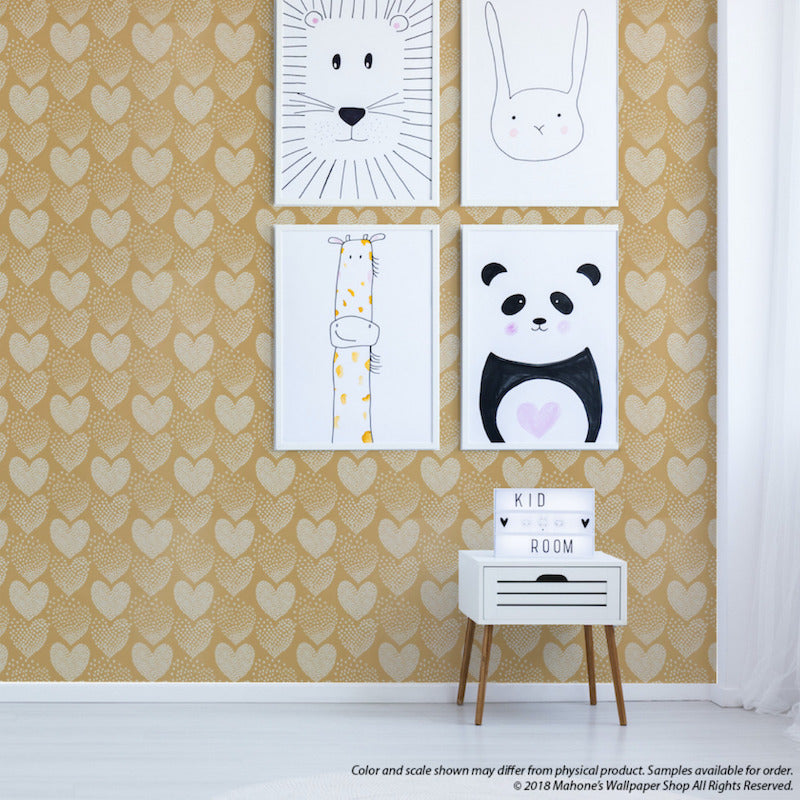 Shop 5008360 Heart Of Hearts Ivory and Gold by Schumacher Wallpaper