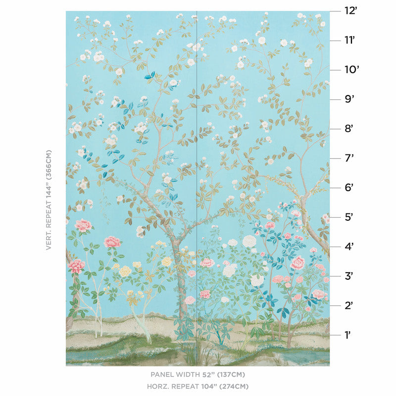 Buy 5008541 Madame De Pompadour Aqua by Schumacher Wallpaper