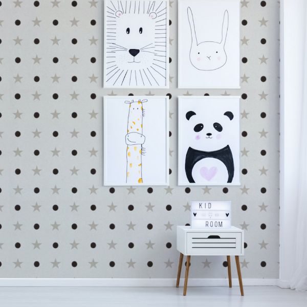 Search 5008551 Etoiles Et Points Warm Silver by Schumacher Wallpaper