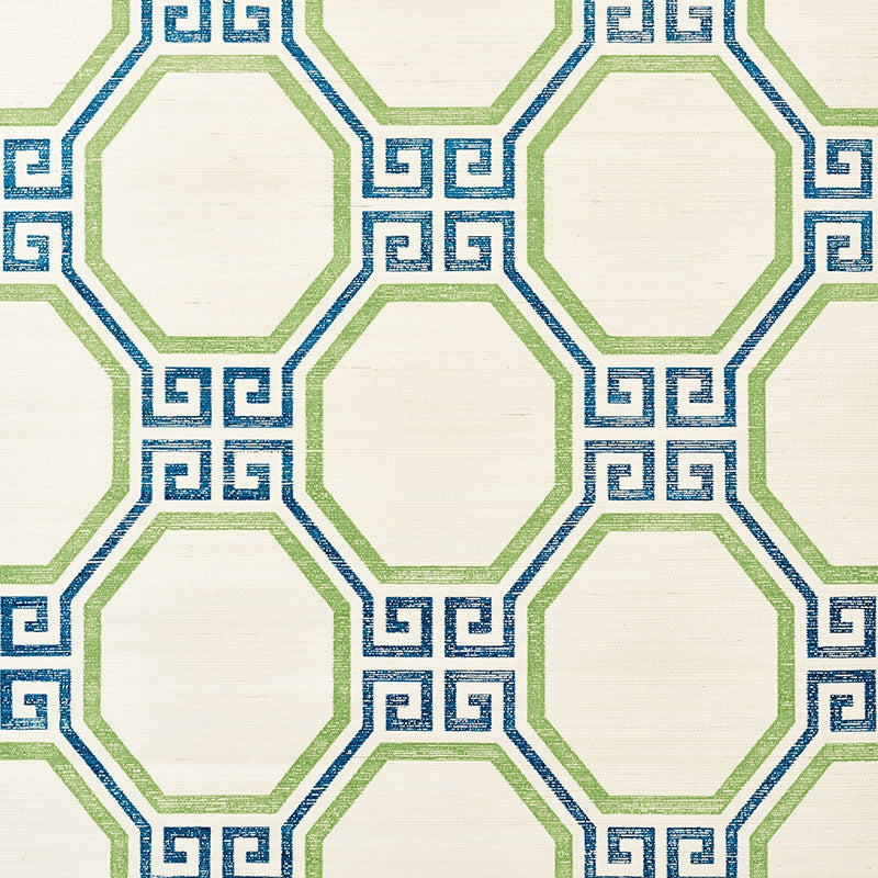 Buy 5008931 Octavia Sisal Turquoise and Palm by Schumacher Wallpaper