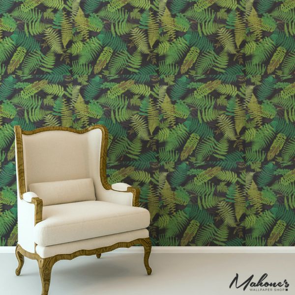 Buy 5009191 Fernarium Black and Leaf by Schumacher Wallpaper