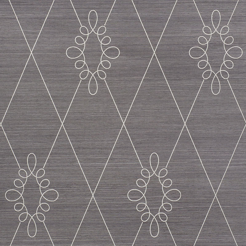 Search 5009272 Sylvie Embroidered Sisal Charcoal by Schumacher Wallpaper