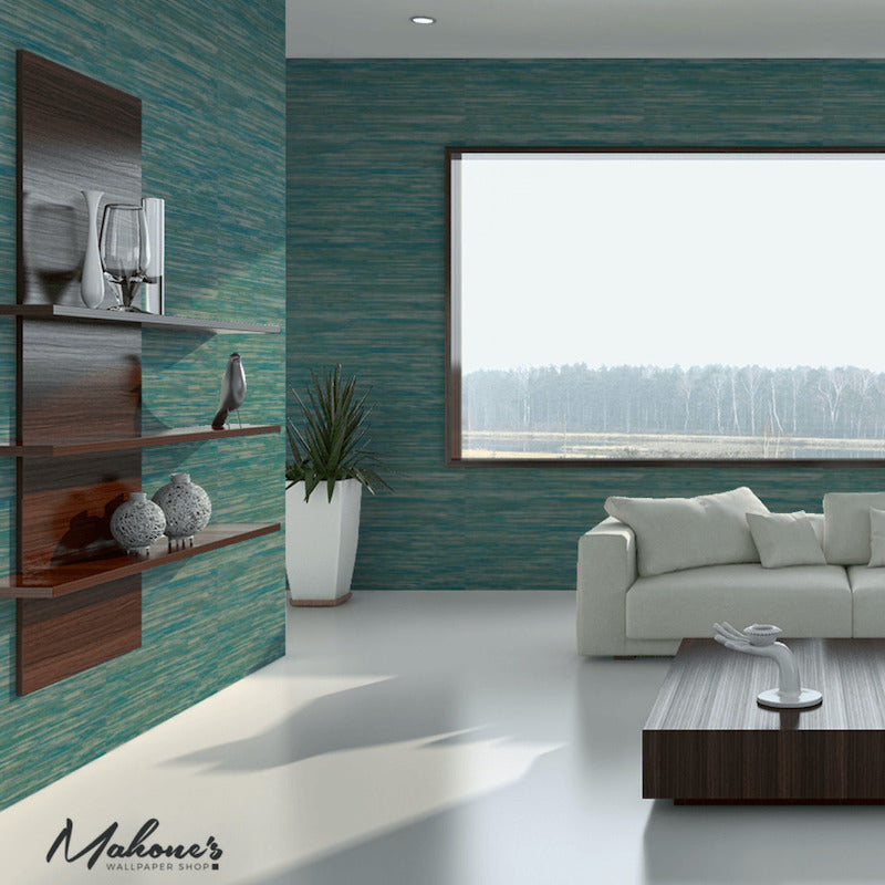 Find 5010341 Dyed Raffia Blue by Schumacher Wallpaper