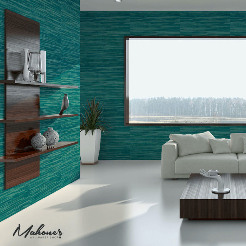 Order 5010342 Dyed Raffia Peacock by Schumacher Wallpaper