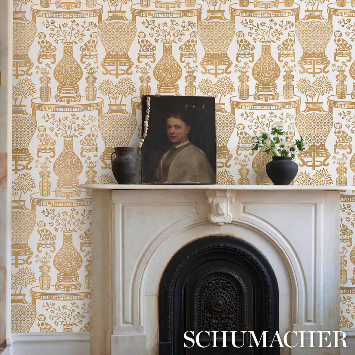 Purchase 5010611 | Hellene Mylar, Gold - Schumacher Wallpaper
