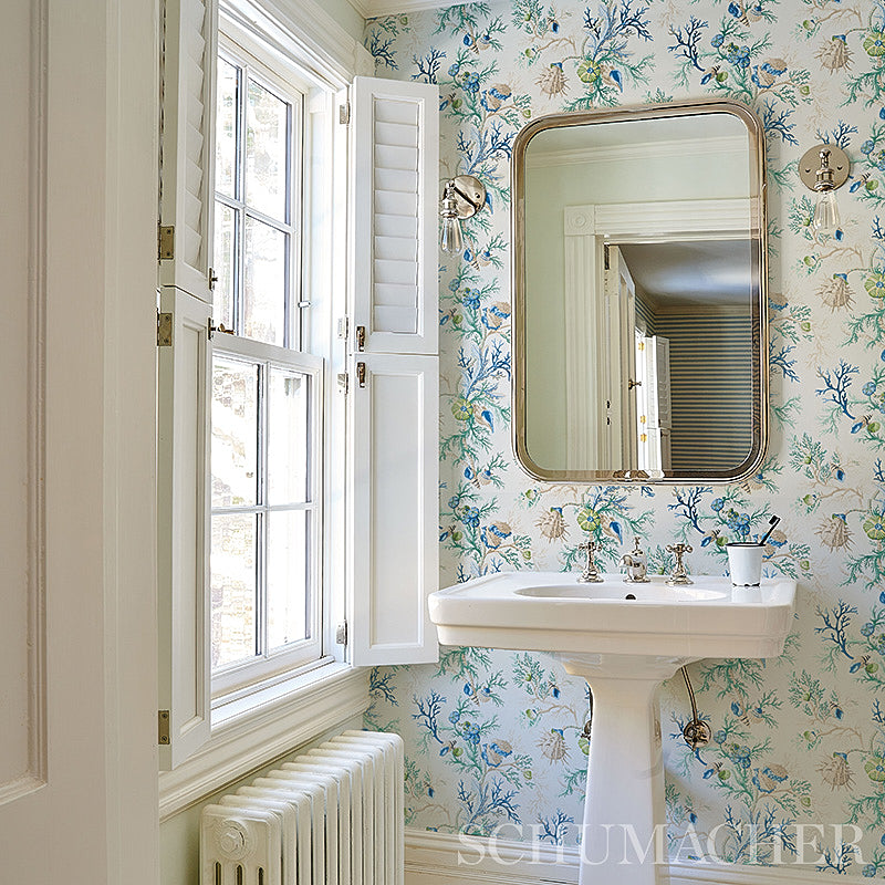 View 5010650 Del Tesoro Blue and Green Schumacher Wallpaper